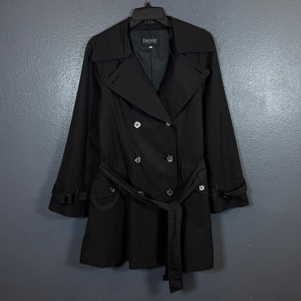 Hartford by Sanyo L women’s black belted vintage trench coat jacket